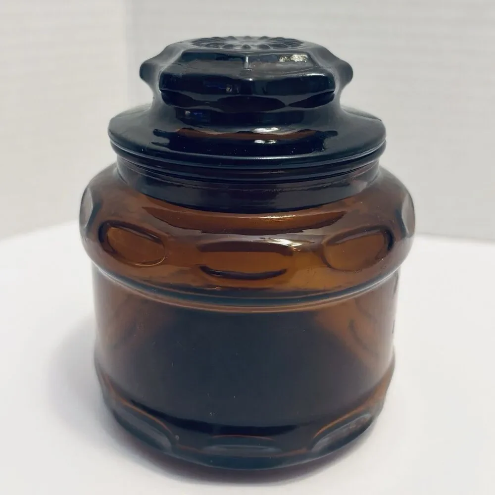 Vintage Amber Brown Apothecary Decor Glass Jar Storage Small Canister 4”